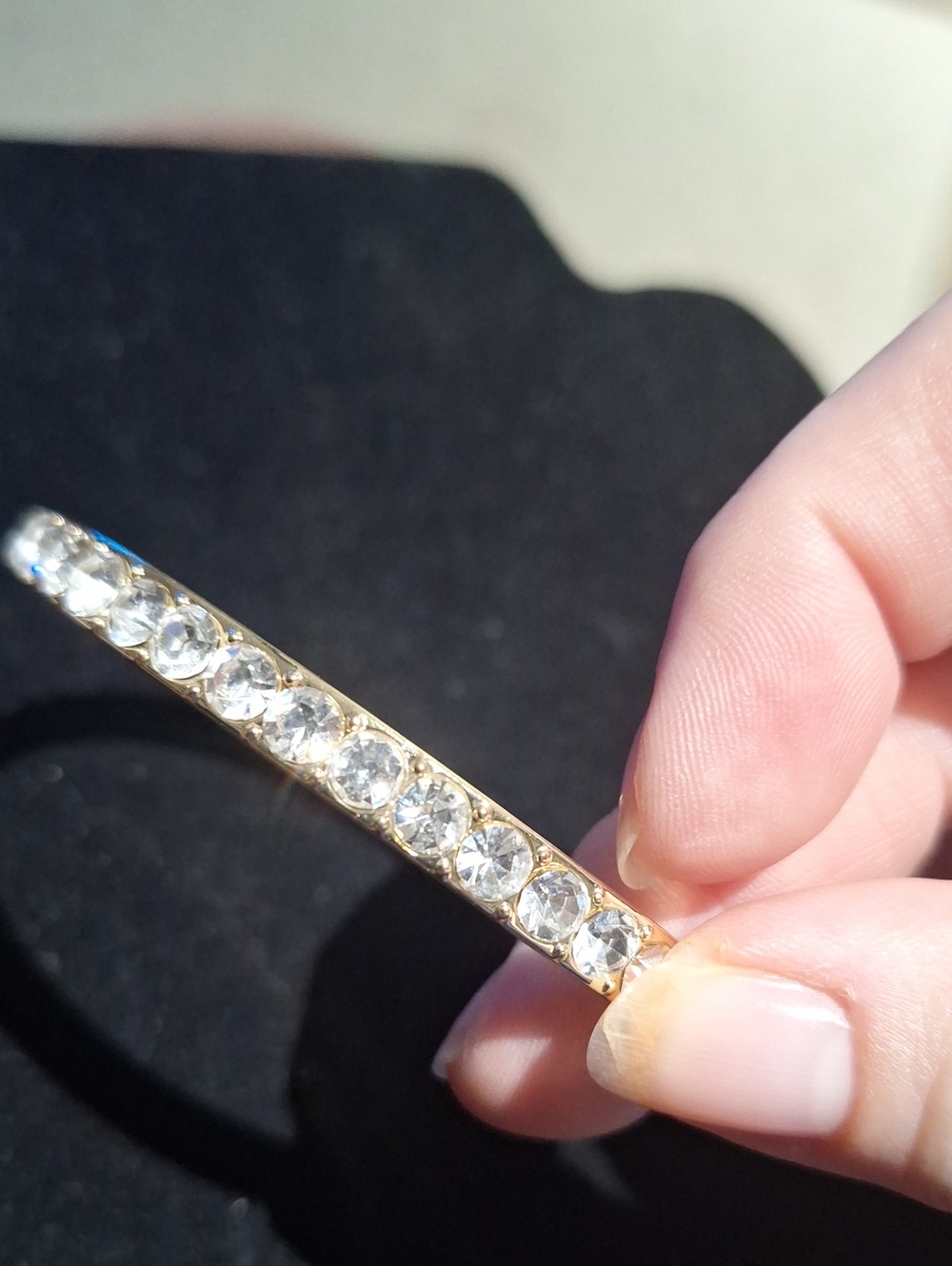 Gold Crystal Bangle Bracelet - Clear Stone Accent